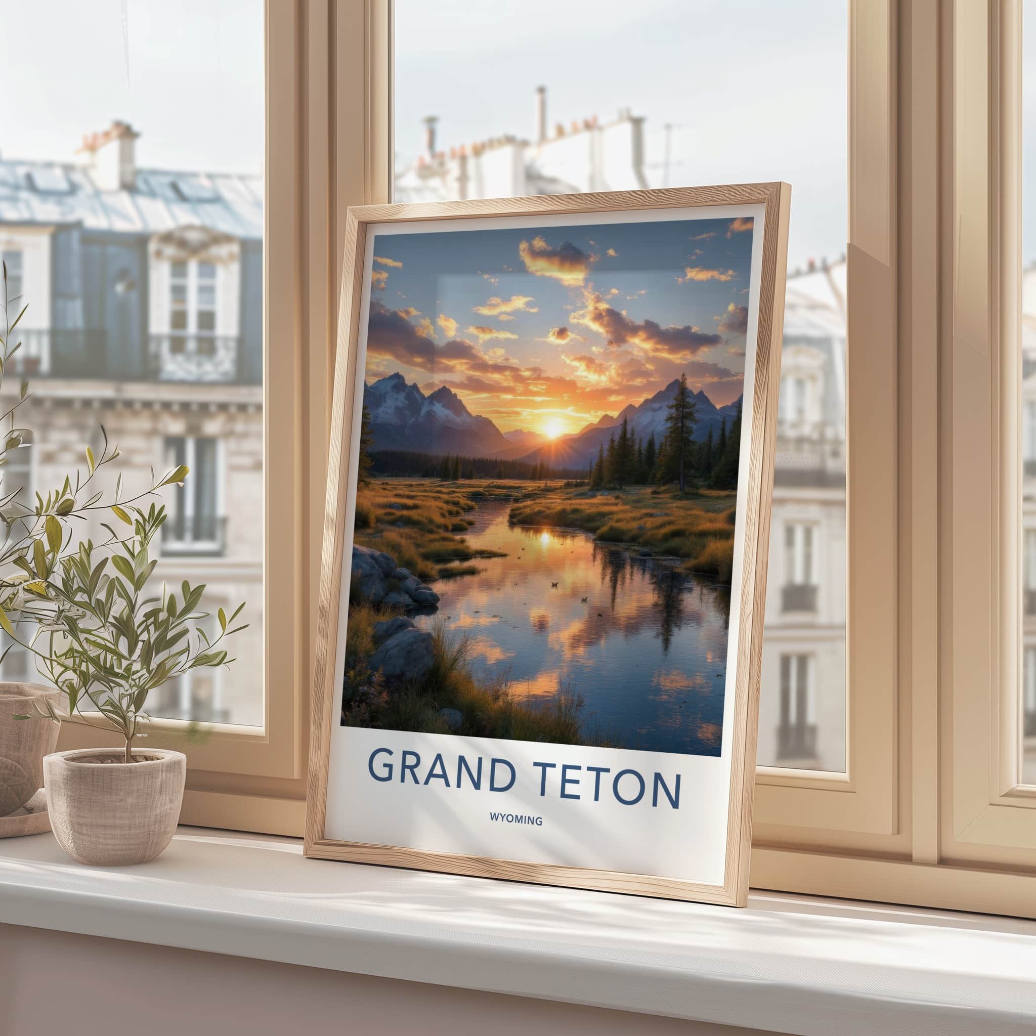 Grand Teton Poster - Wyoming Art Print - Sunset Mountain River Home Decor