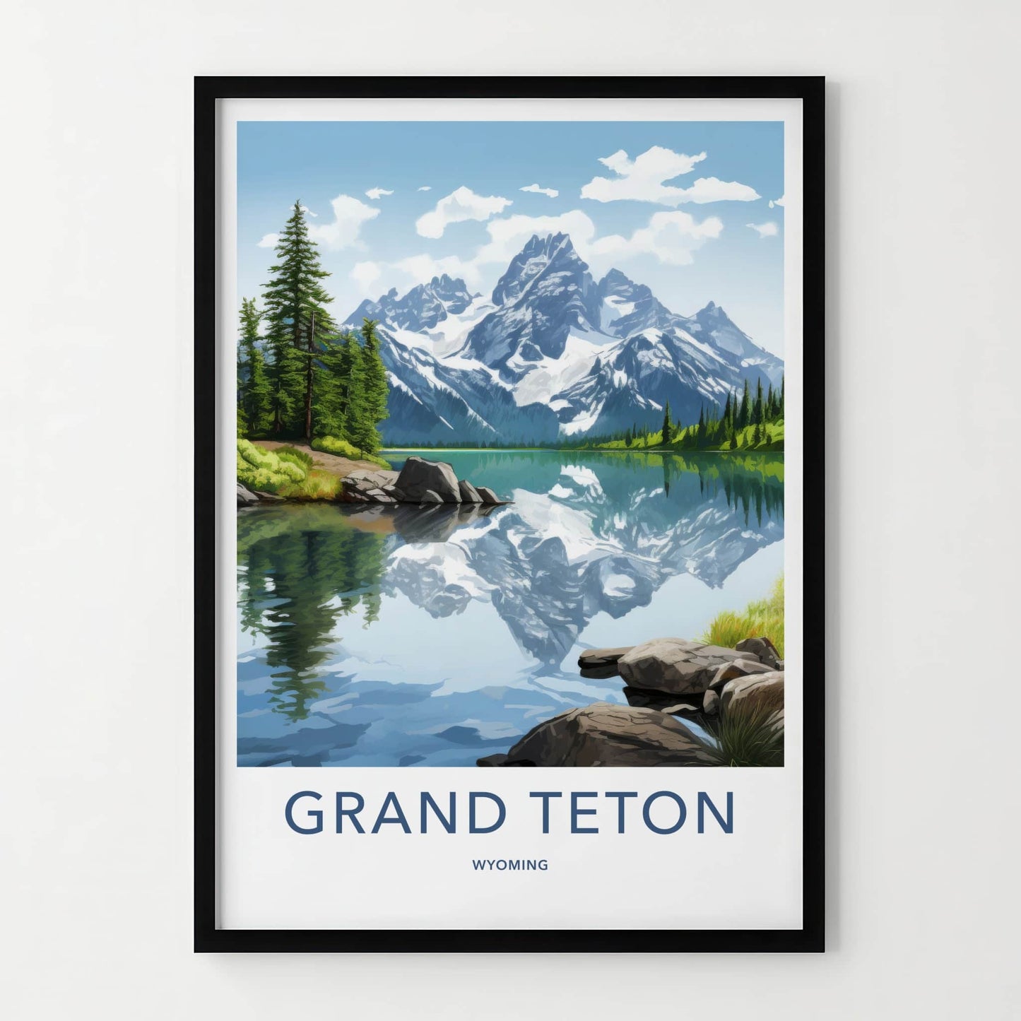 Grand Teton Poster - Wyoming Travel Art - Snowy Peaks Reflection Home Decor