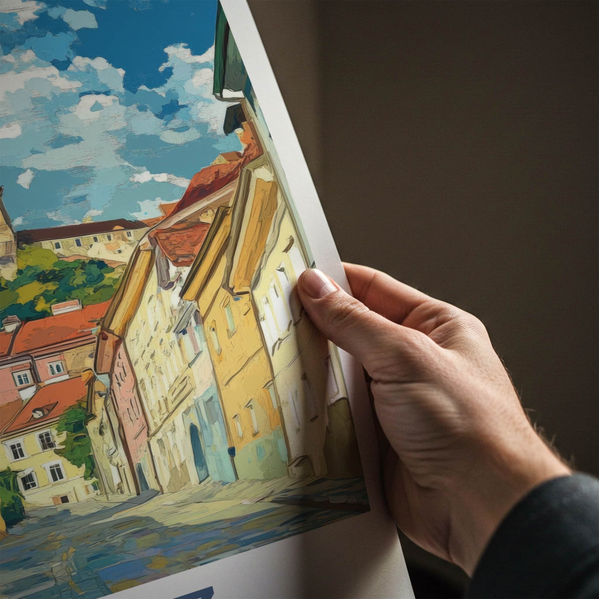 Graz Poster - Austria Travel Art - Hilltop Clock Tower Home Decor