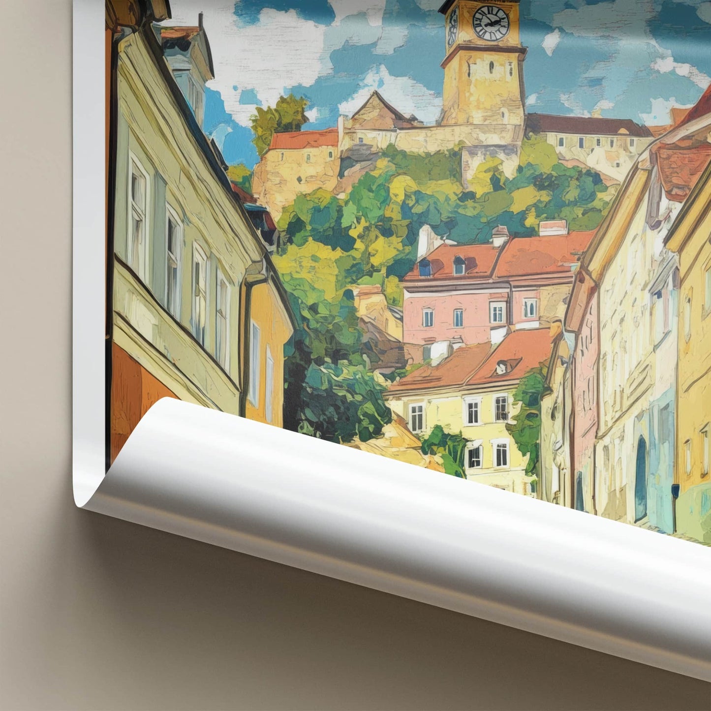 Graz Poster - Austria Travel Art - Hilltop Clock Tower Home Decor