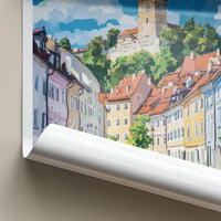 Graz Poster - Austria Travel Art - Hilltop Clock Tower Home Decor