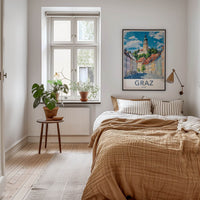 Graz Poster - Austria Travel Art - Hilltop Clock Tower Home Decor