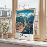 Graz Poster - Austria Travel Art - Historic City Mountains Home Decor