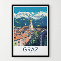 Graz Poster - Austria Travel Art - Historic City Mountains Home Decor