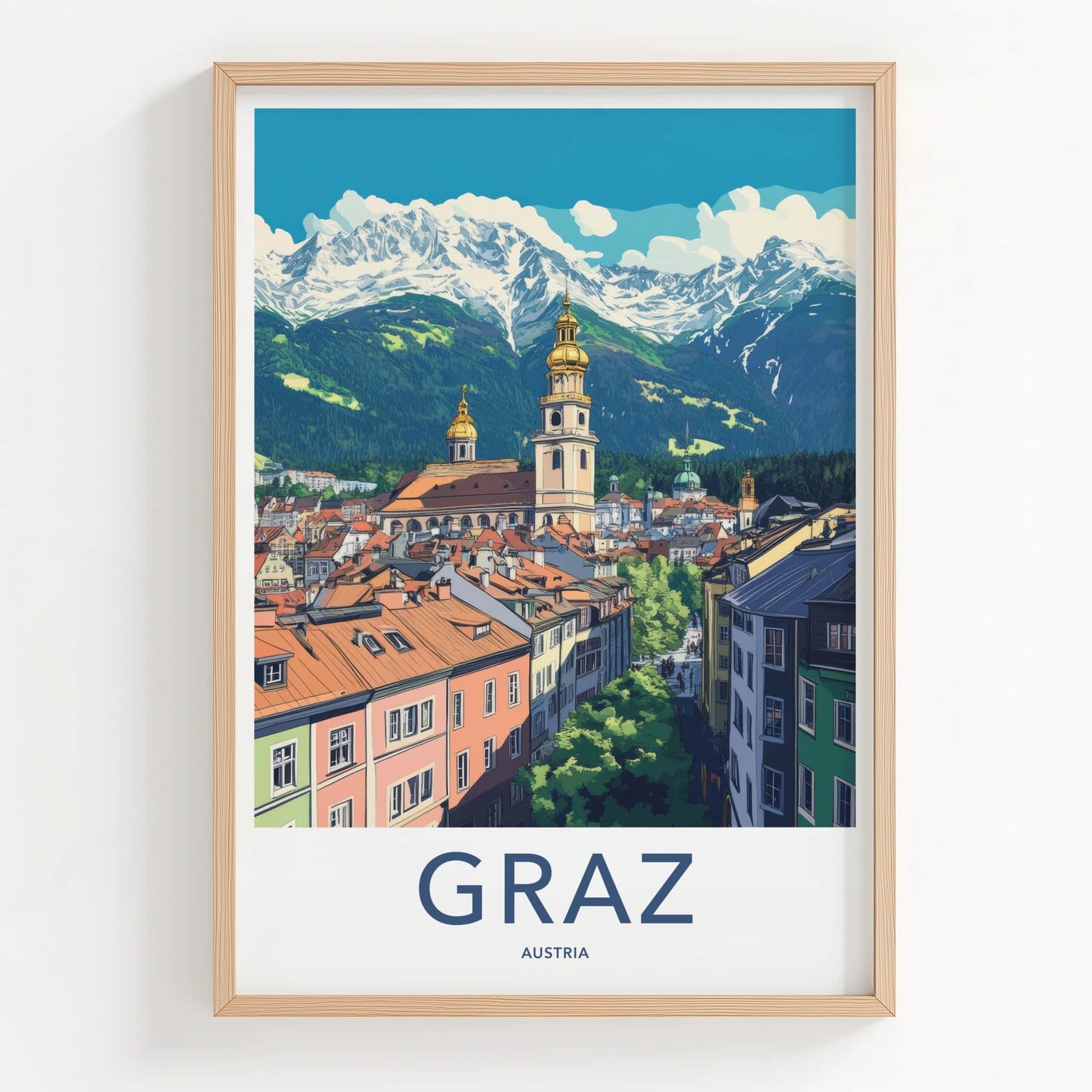 Graz Poster - Austria Travel Art - Historic City Mountains Home Decor