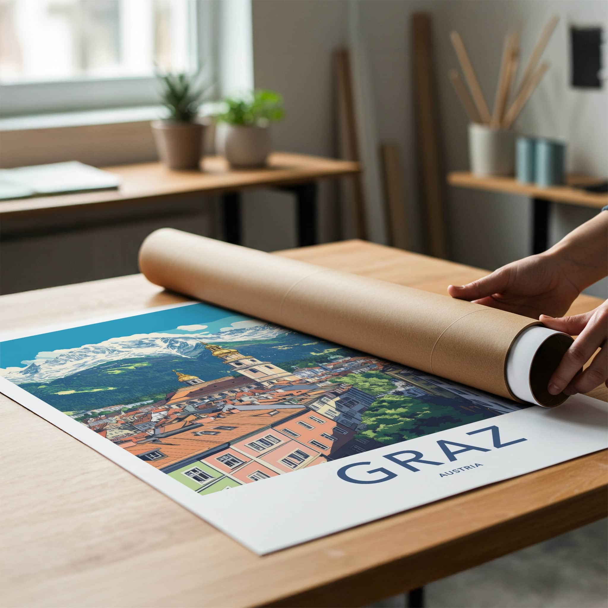 Graz Poster - Austria Travel Art - Historic City Mountains Home Decor