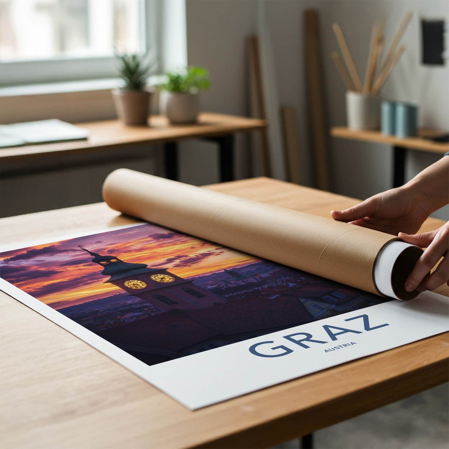 Graz Poster - Austria Travel Art - Vibrant Sunset Tower Wall Decor