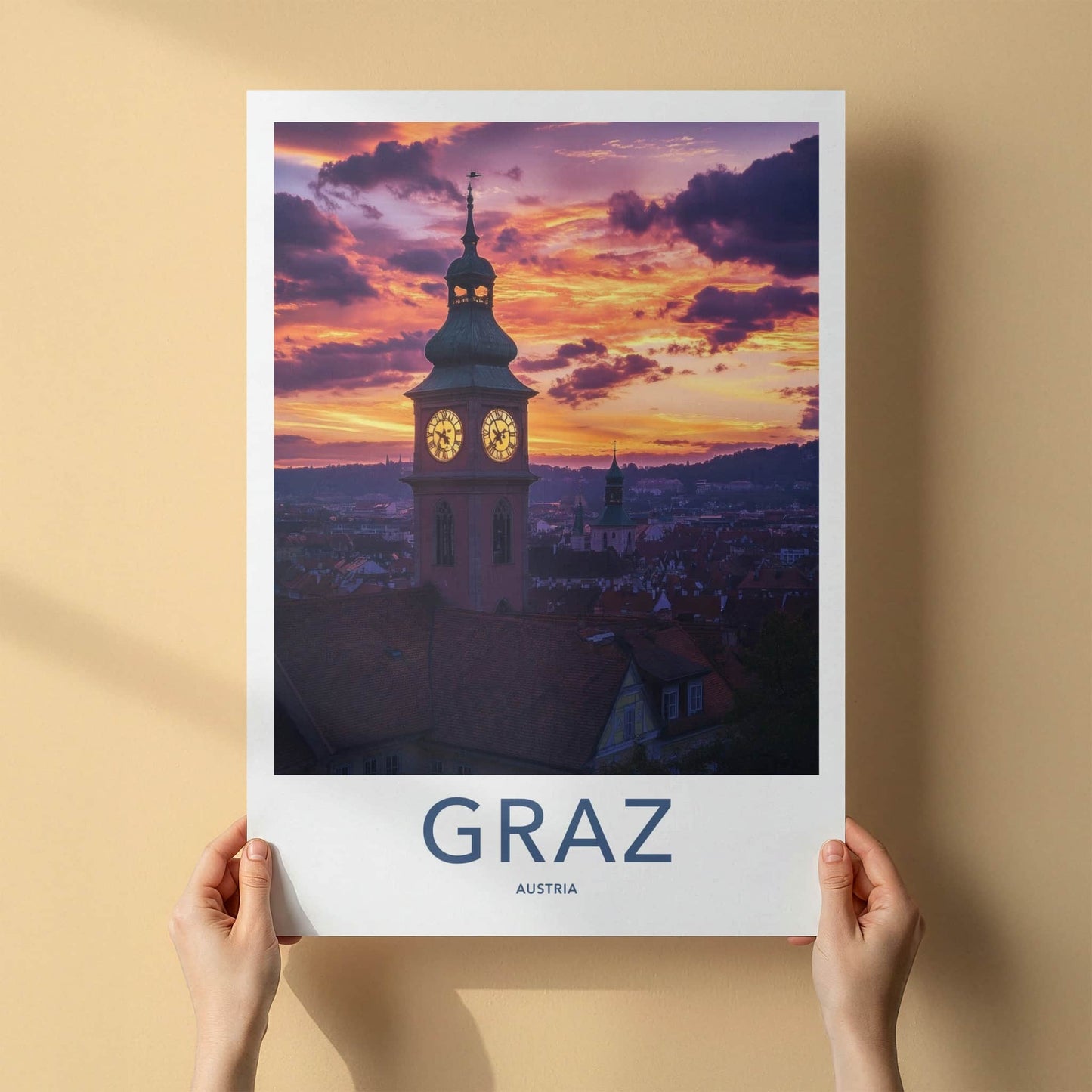 Graz Poster - Austria Travel Art - Vibrant Sunset Tower Wall Decor