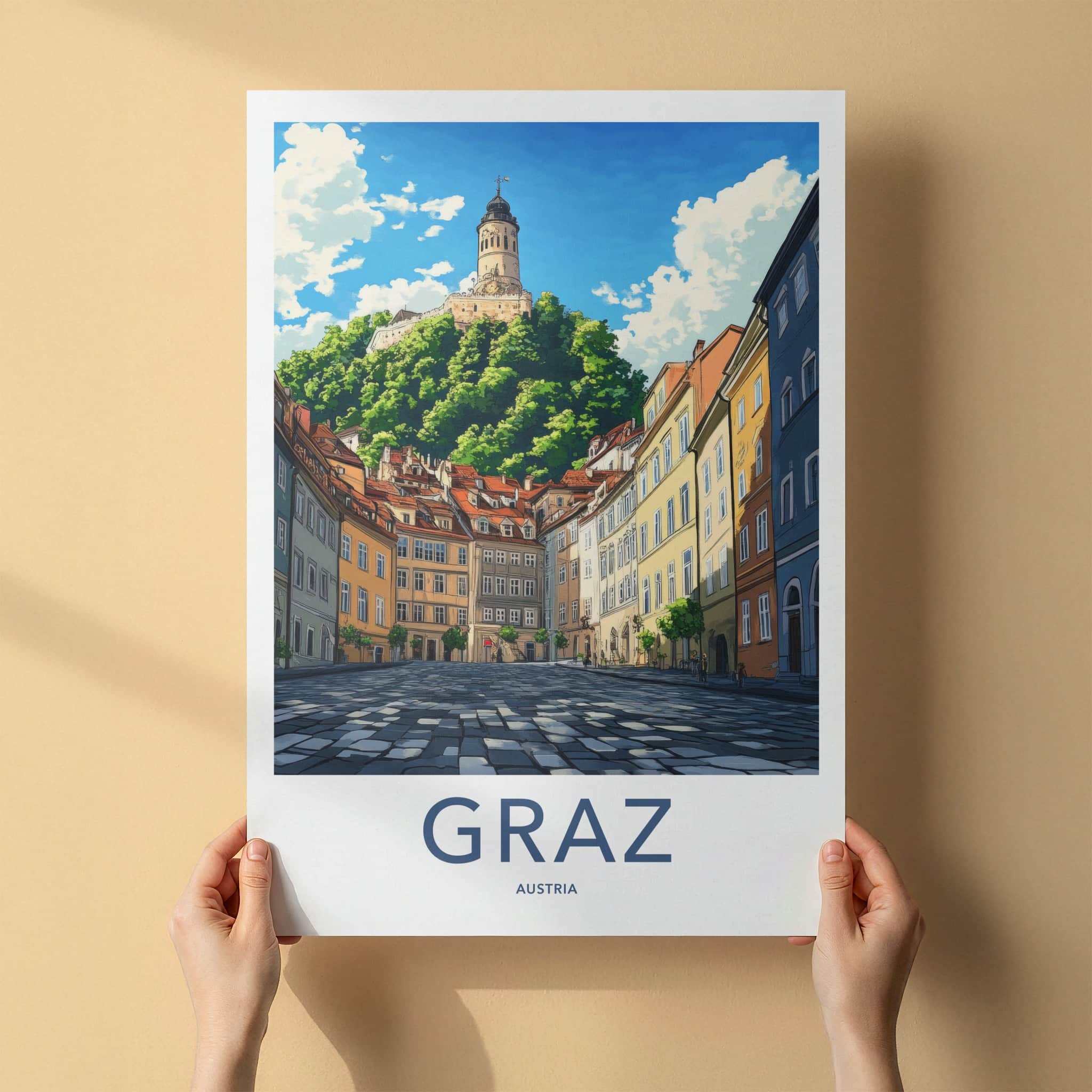 Graz Poster - Austria Wall Art - Historic Tower View Home Decor