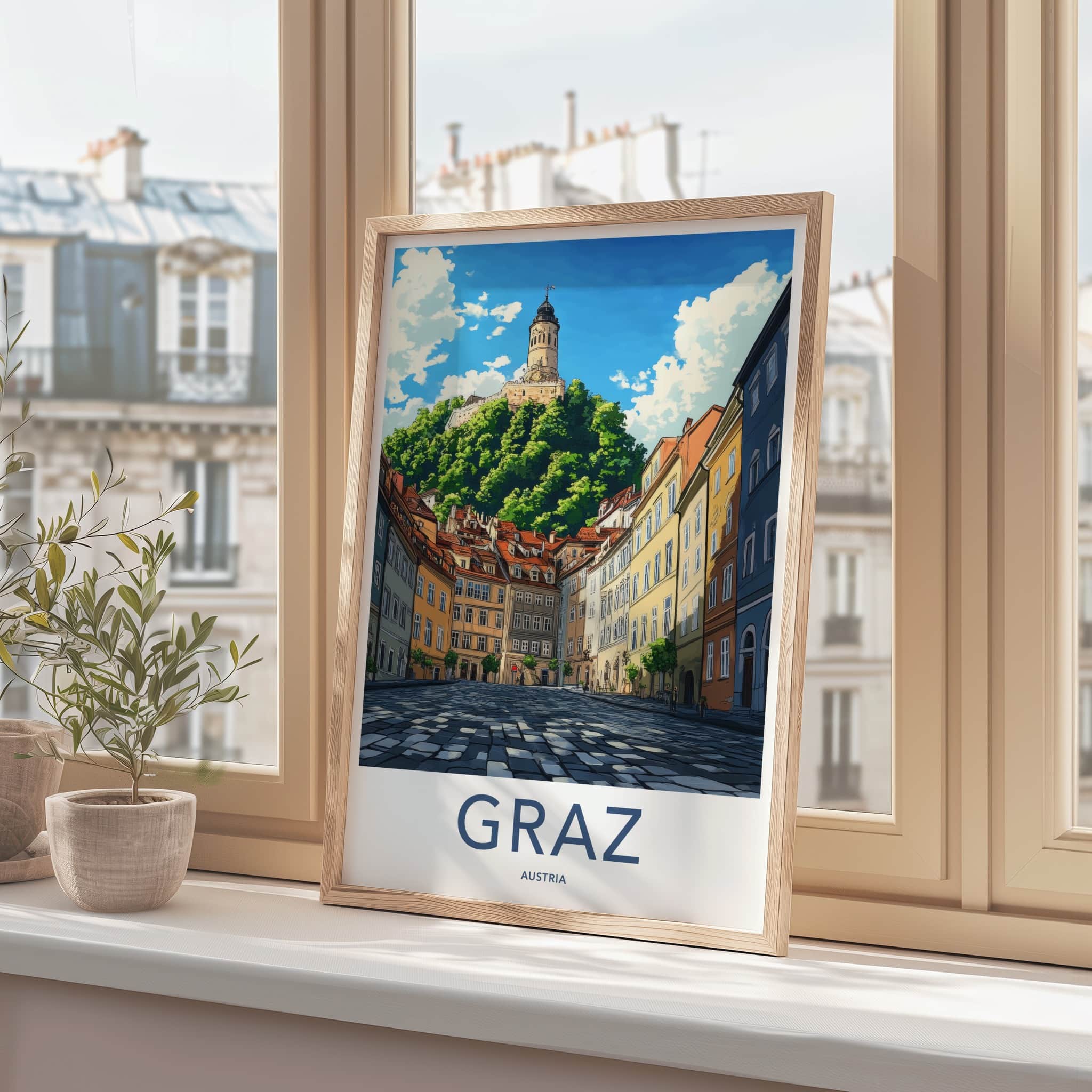 Graz Poster - Austria Wall Art - Historic Tower View Home Decor