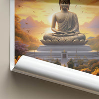 Great Buddha Poster - Thailand Travel Art - Meditating Buddha Sunset Home Decor