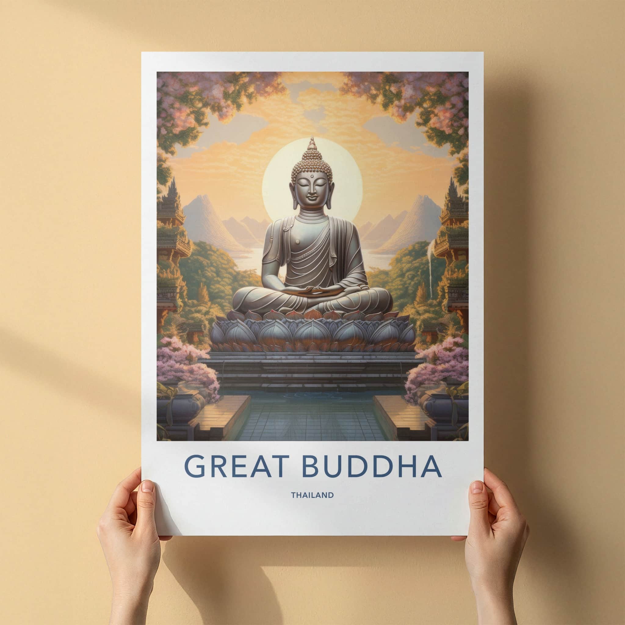 Great Buddha Poster - Thailand Travel Art - Sacred Buddha Landscape Home Decor