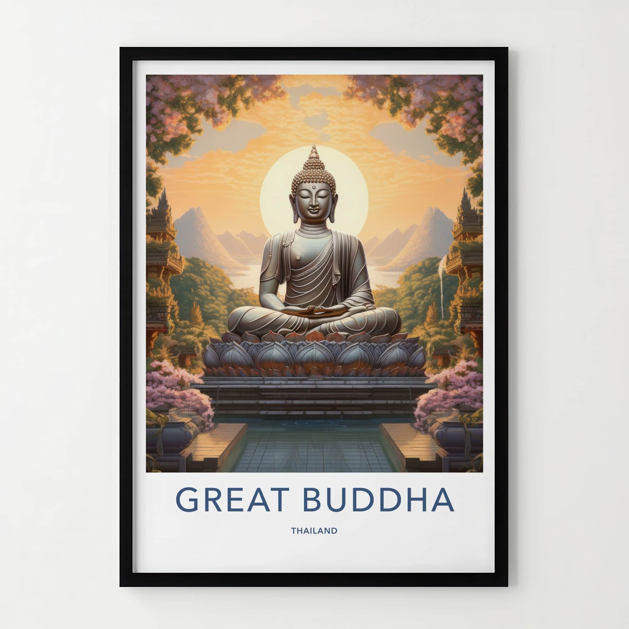 Great Buddha Poster - Thailand Travel Art - Sacred Buddha Landscape Home Decor