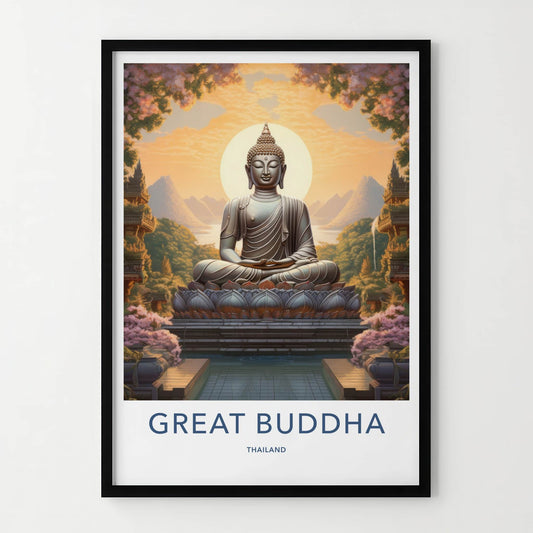 Great Buddha Poster - Thailand Travel Art - Sacred Buddha Landscape Home Decor