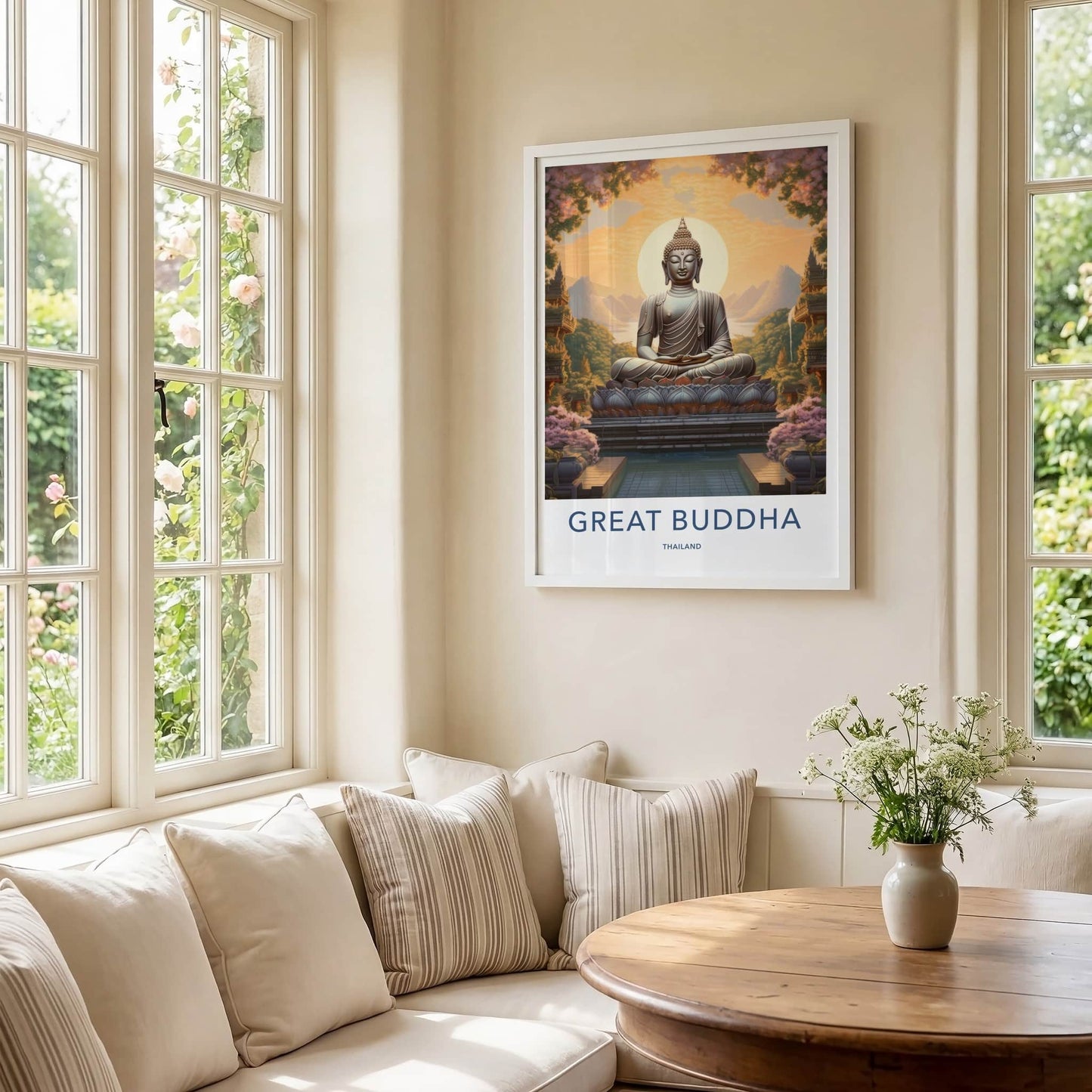 Great Buddha Poster - Thailand Travel Art - Sacred Buddha Landscape Home Decor