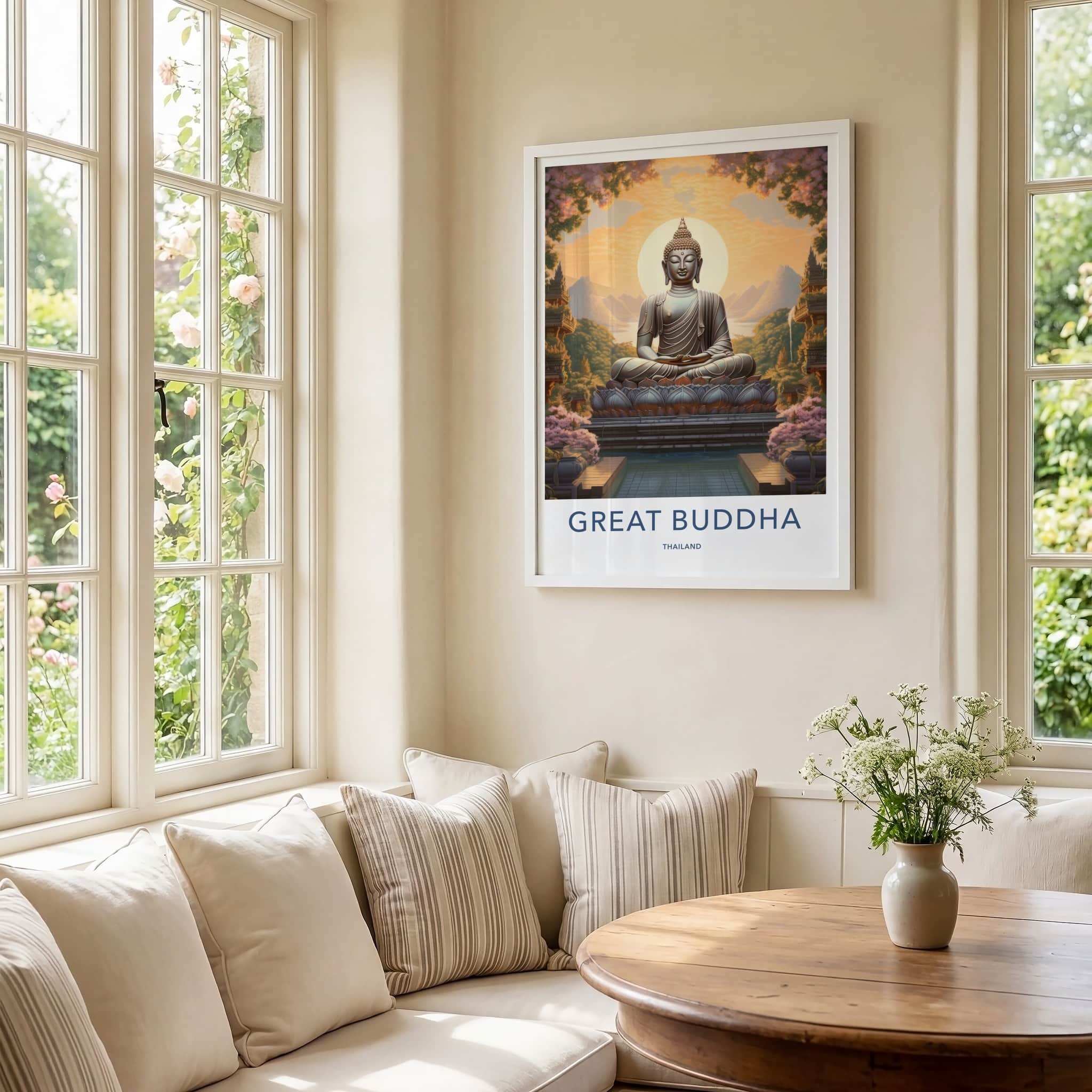 Great Buddha Poster - Thailand Travel Art - Sacred Buddha Landscape Home Decor