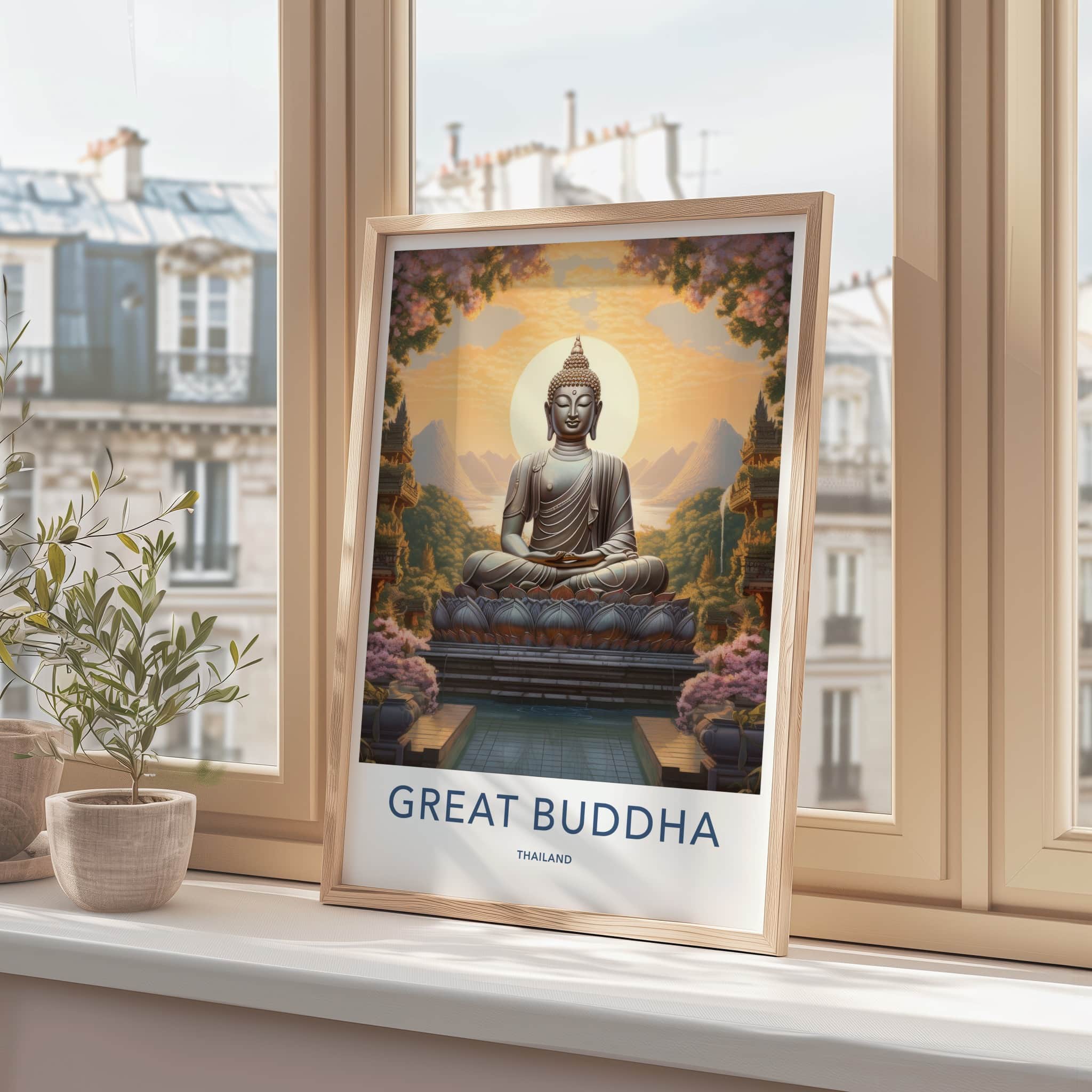Great Buddha Poster - Thailand Travel Art - Sacred Buddha Landscape Home Decor