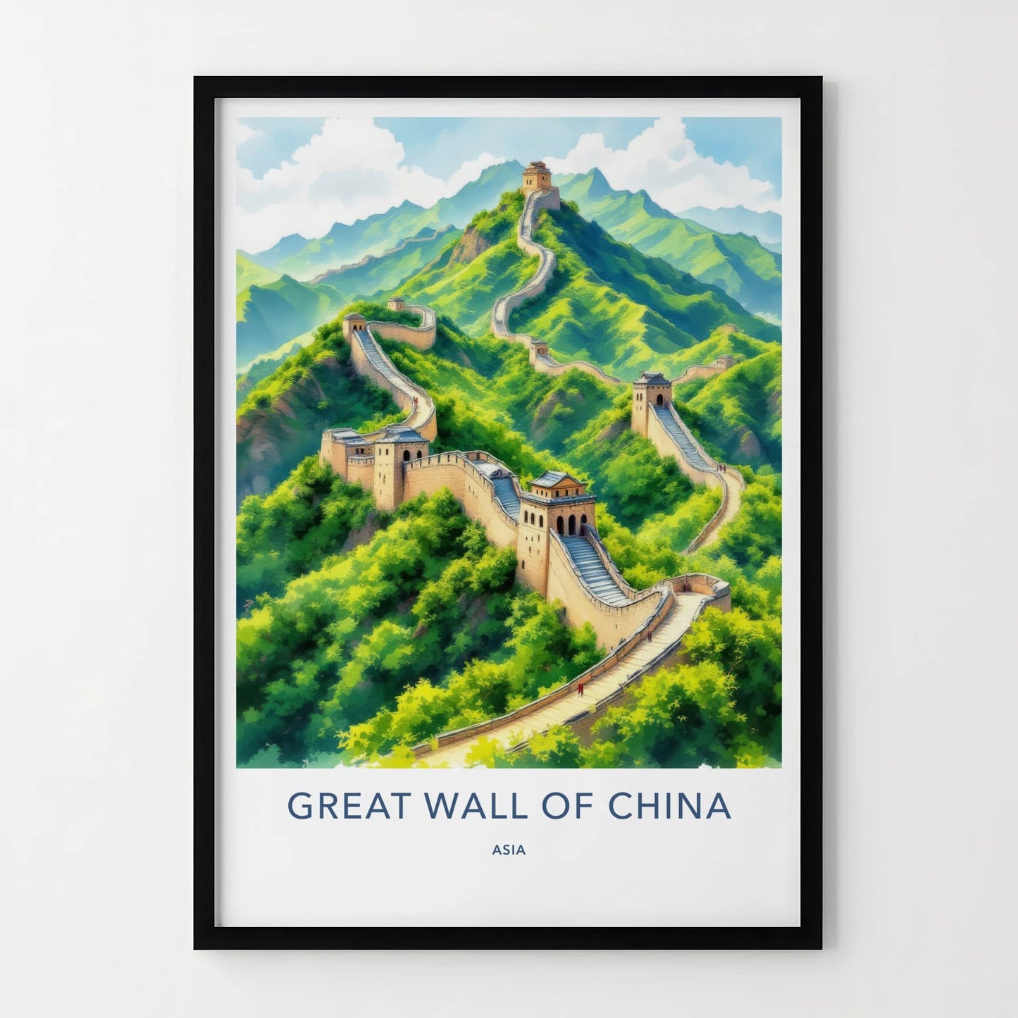 Great Wall Of China Poster - China Art Print Green Hills Framed Decor