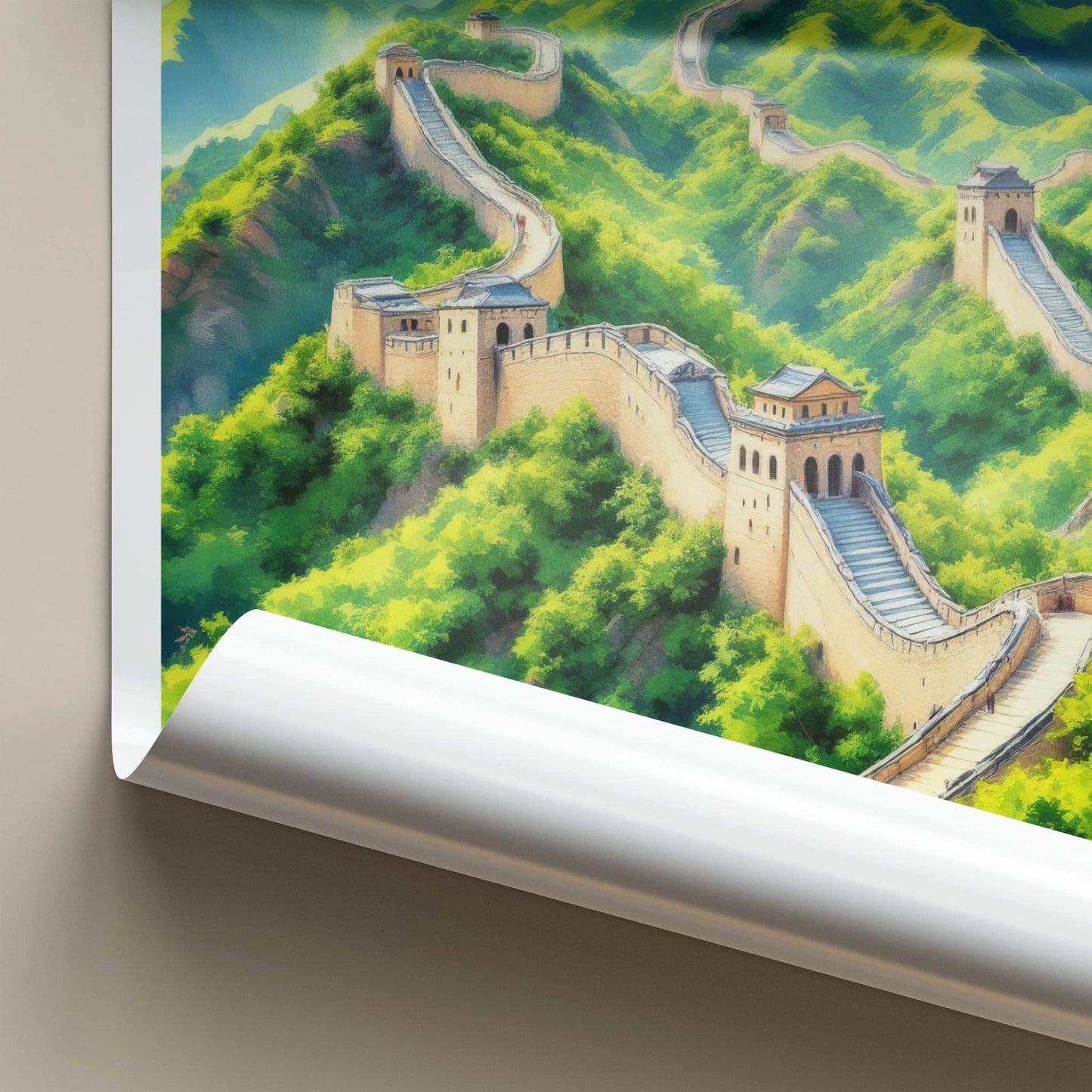 Great Wall Of China Poster - China Art Print Green Hills Framed Decor