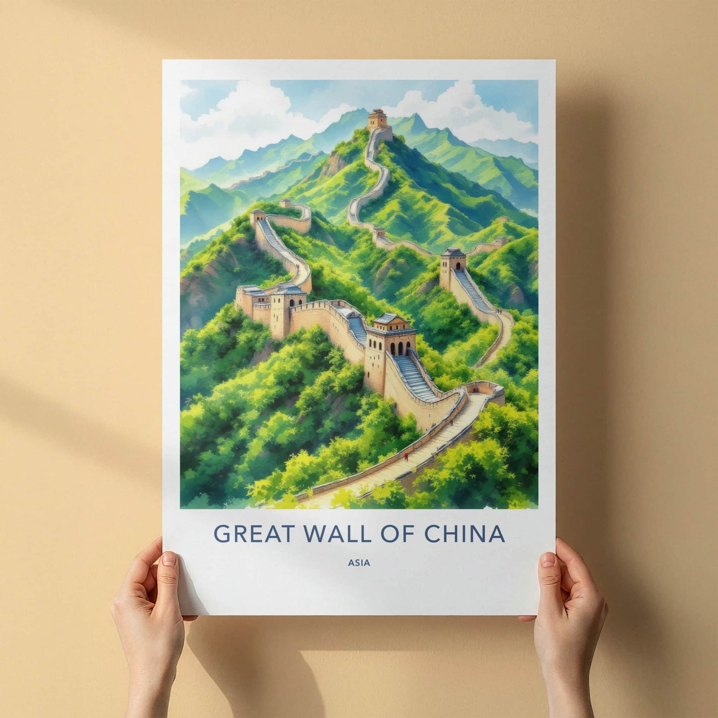Great Wall Of China Poster - China Art Print Green Hills Framed Decor