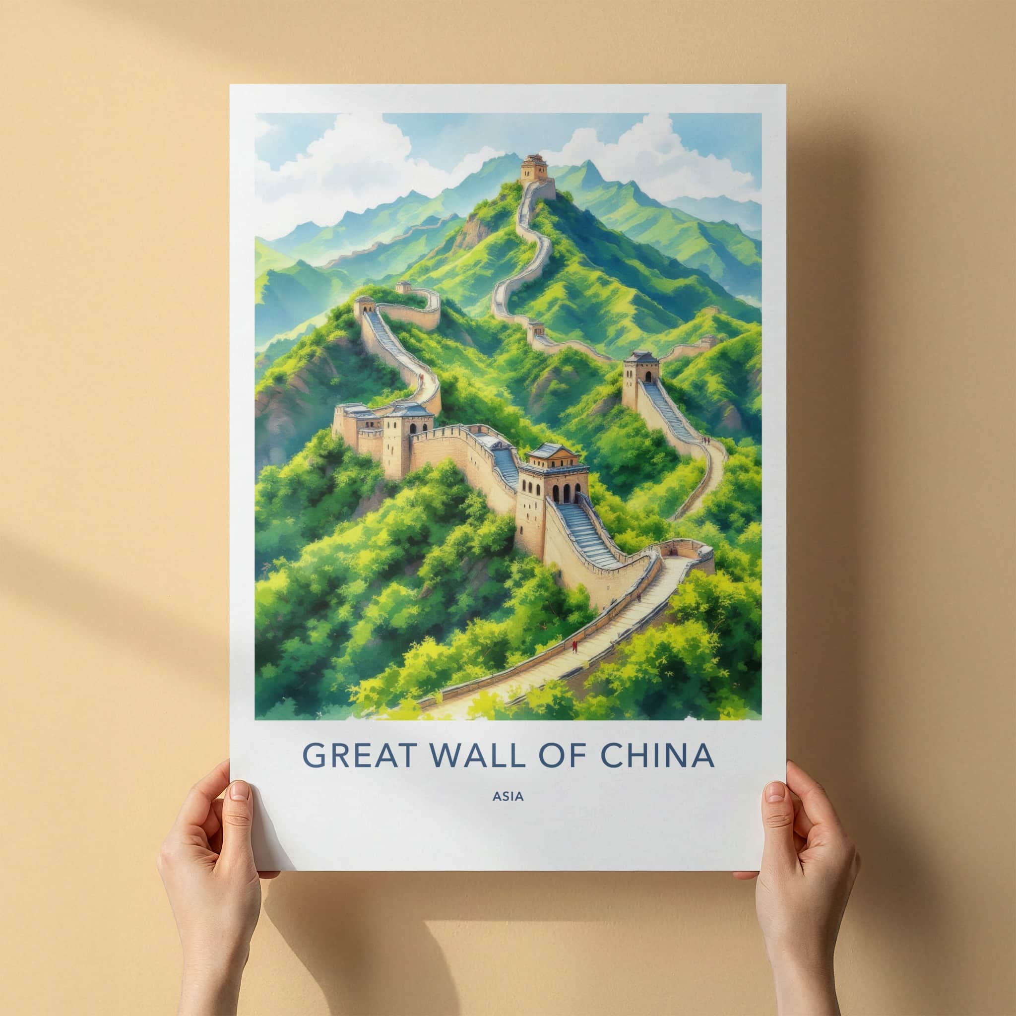 Great Wall Of China Poster - China Art Print Green Hills Framed Decor
