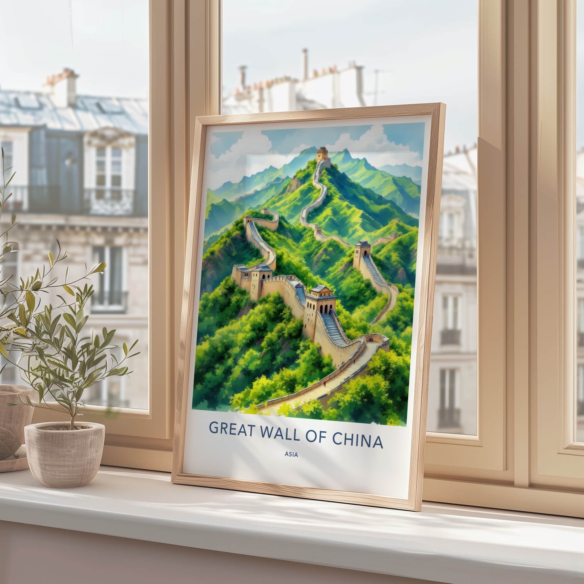 Great Wall Of China Poster - China Art Print Green Hills Framed Decor