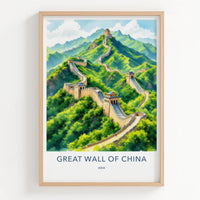 Great Wall Of China Poster - China Art Print Green Hills Framed Decor