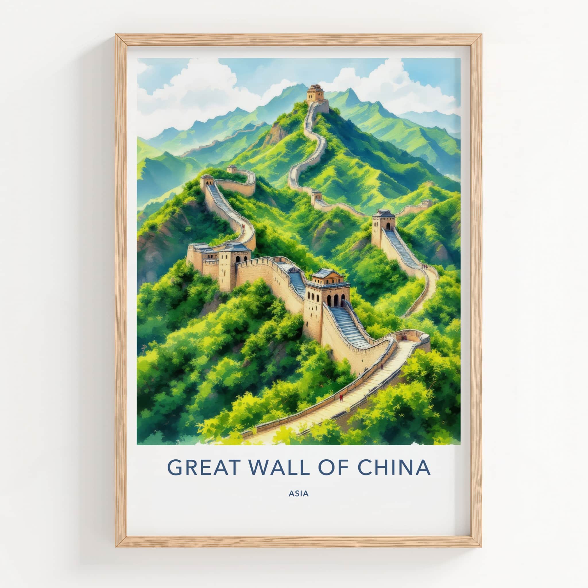 Great Wall Of China Poster - China Art Print Green Hills Framed Decor