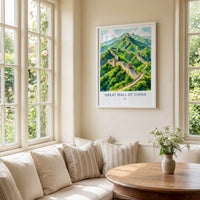 Great Wall Of China Poster - China Art Print Green Hills Framed Decor