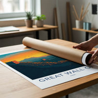 Great Wall Of China Poster - China Fine Art - Sunset Mountain Birds Gift