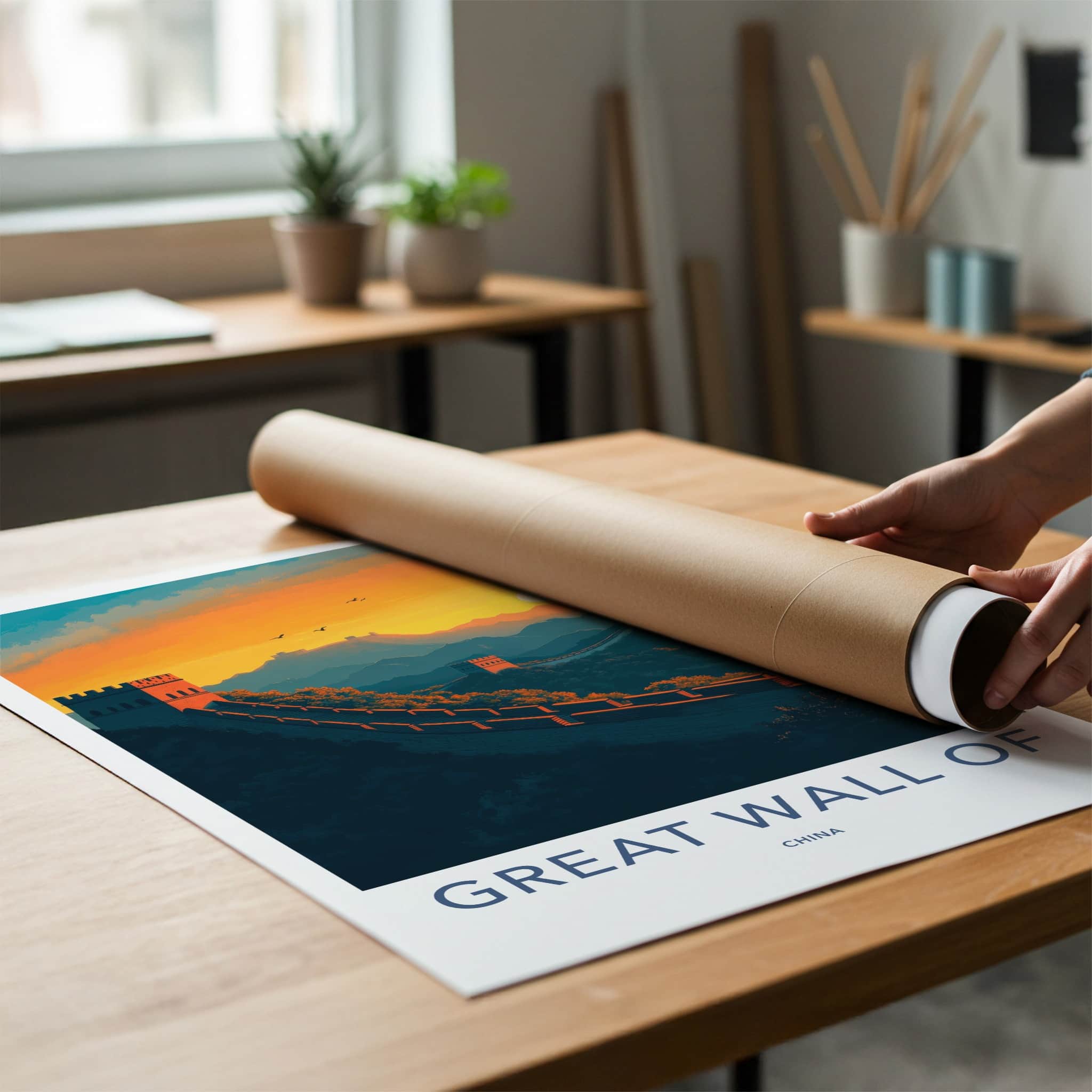 Great Wall Of China Poster - China Fine Art - Sunset Mountain Birds Gift
