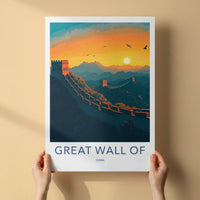 Great Wall Of China Poster - China Fine Art - Sunset Mountain Birds Gift