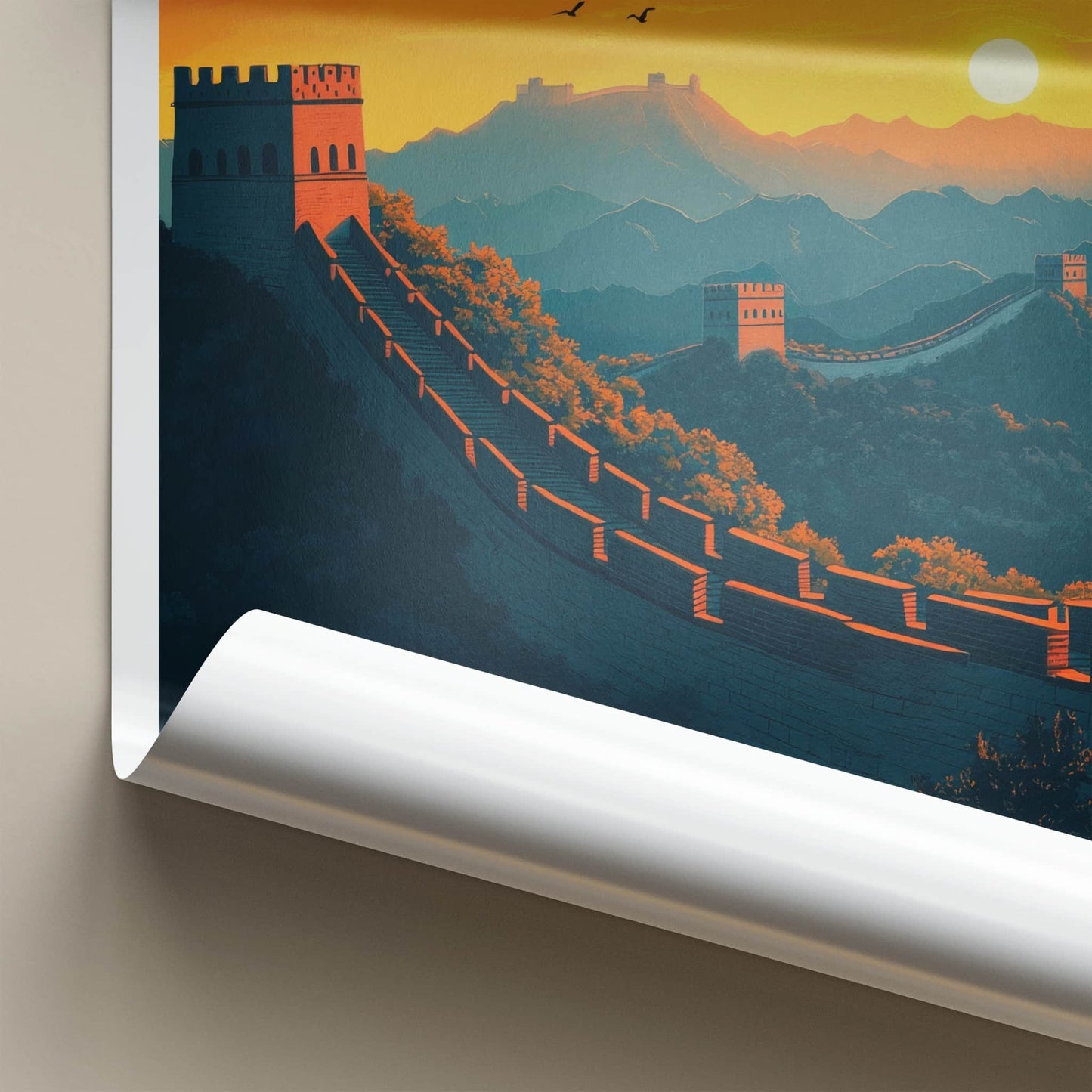 Great Wall Of China Poster - China Fine Art - Sunset Mountain Birds Gift