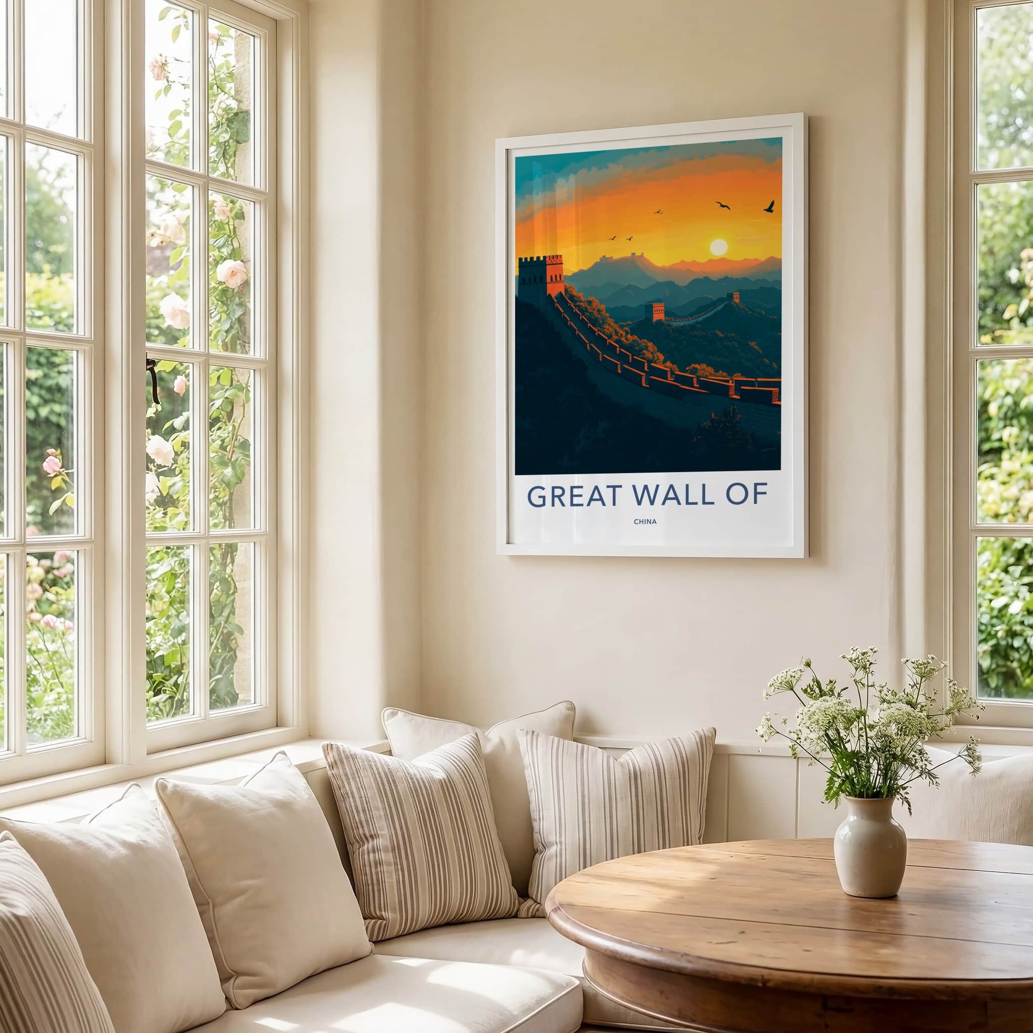 Great Wall Of China Poster - China Fine Art - Sunset Mountain Birds Gift