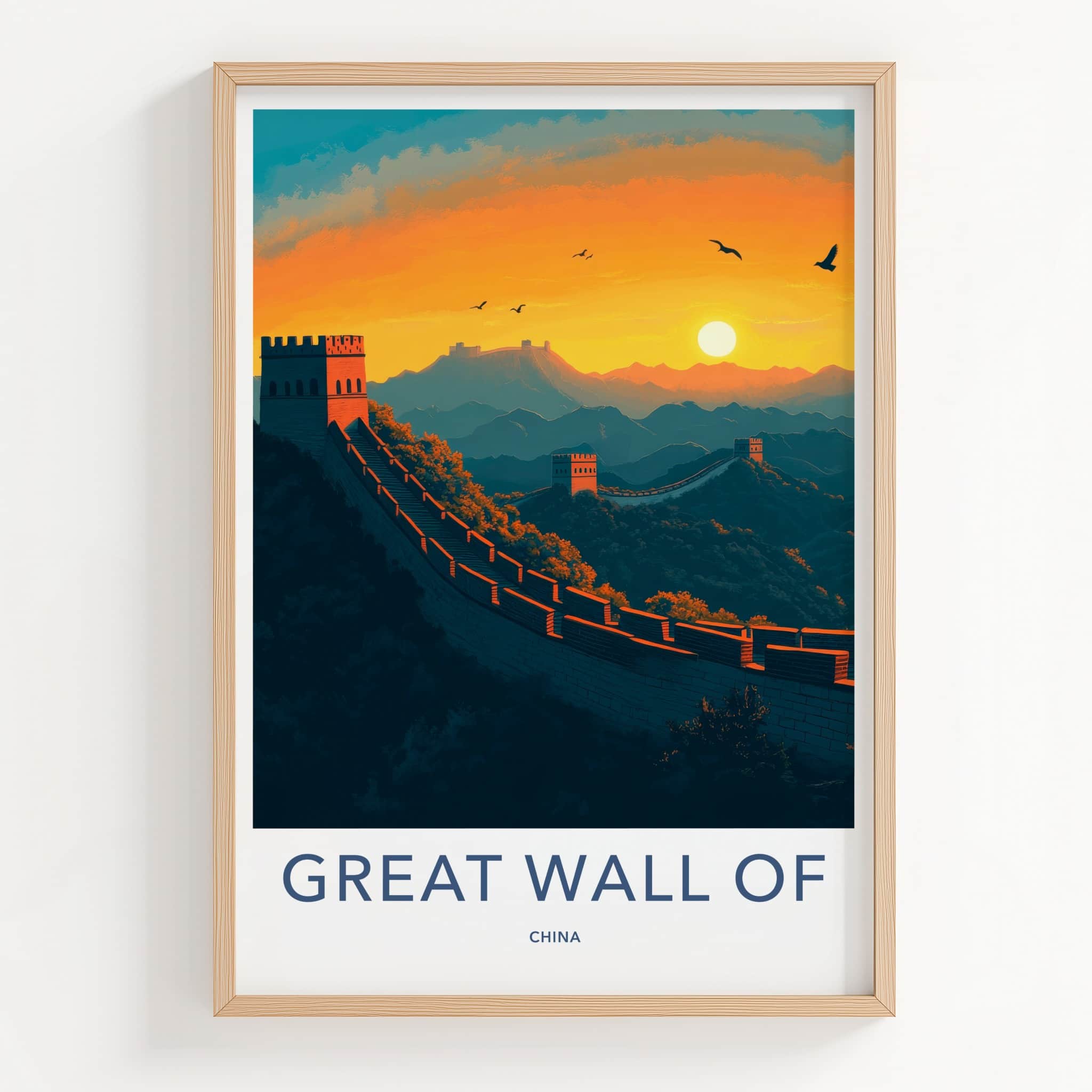 Great Wall Of China Poster - China Fine Art - Sunset Mountain Birds Gift