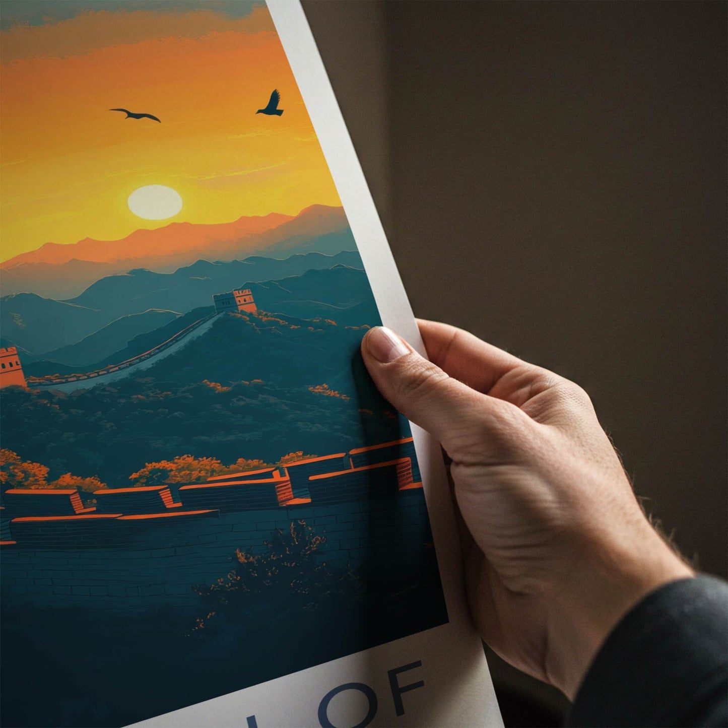 Great Wall Of China Poster - China Fine Art - Sunset Mountain Birds Gift