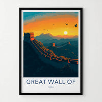Great Wall Of China Poster - China Fine Art - Sunset Mountain Birds Gift