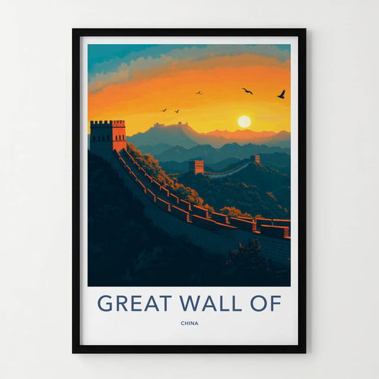 Great Wall Of China Poster - China Fine Art - Sunset Mountain Birds Gift