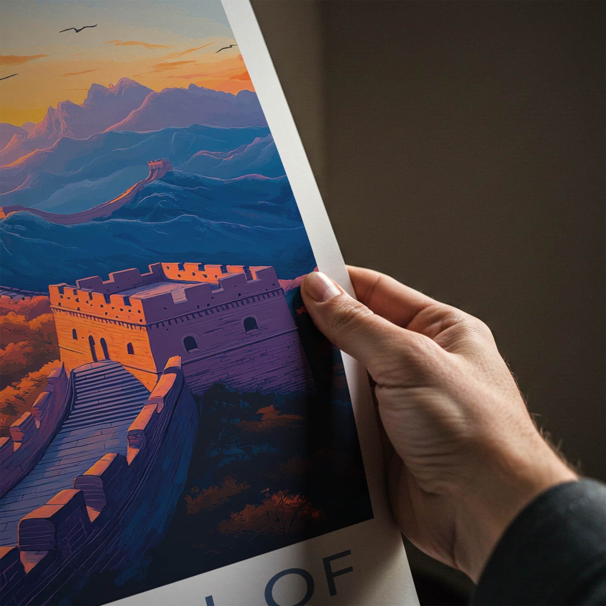 Great Wall of China Poster - China Travel Art - Golden Sky Fortress Wall Decor