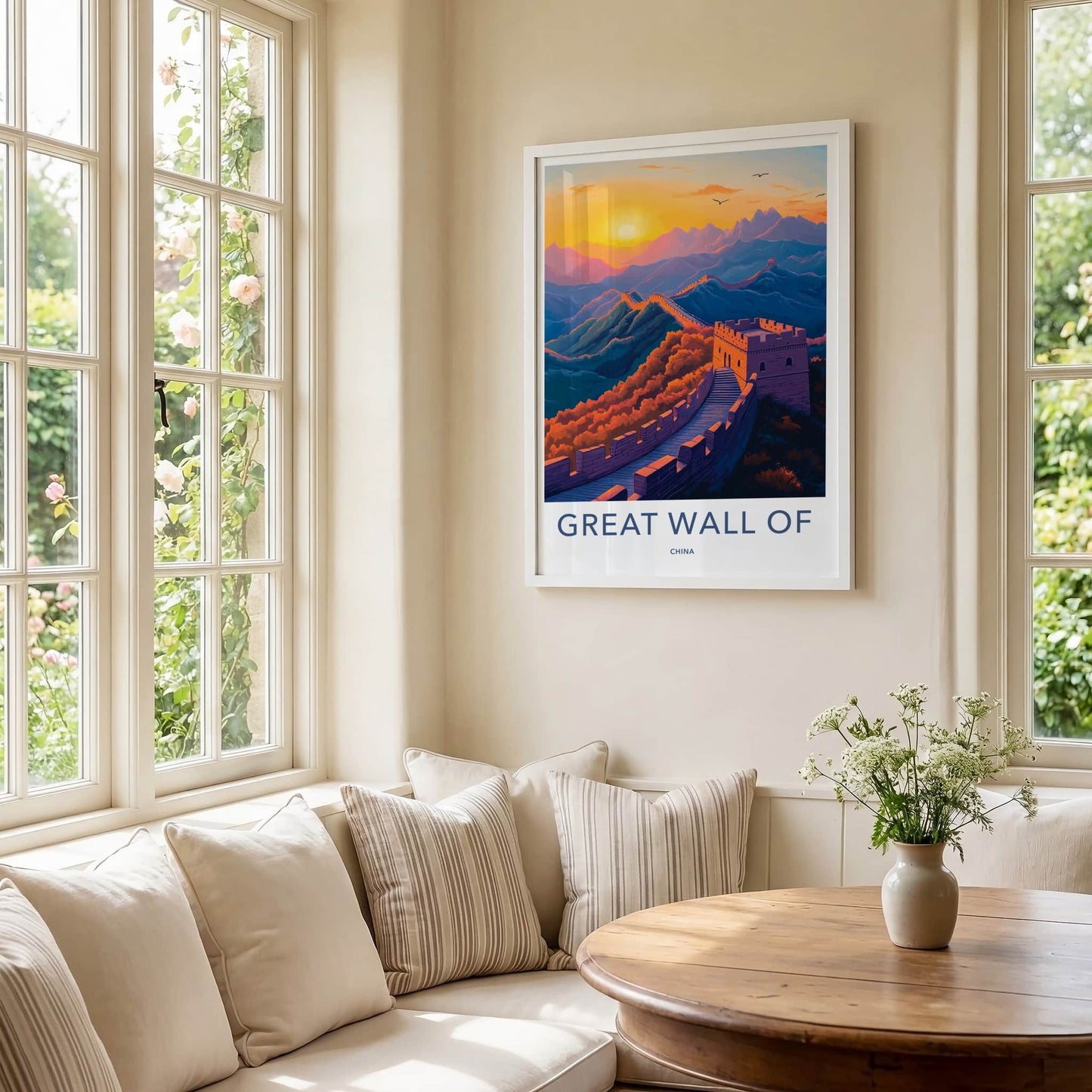 Great Wall of China Poster - China Travel Art - Golden Sky Fortress Wall Decor