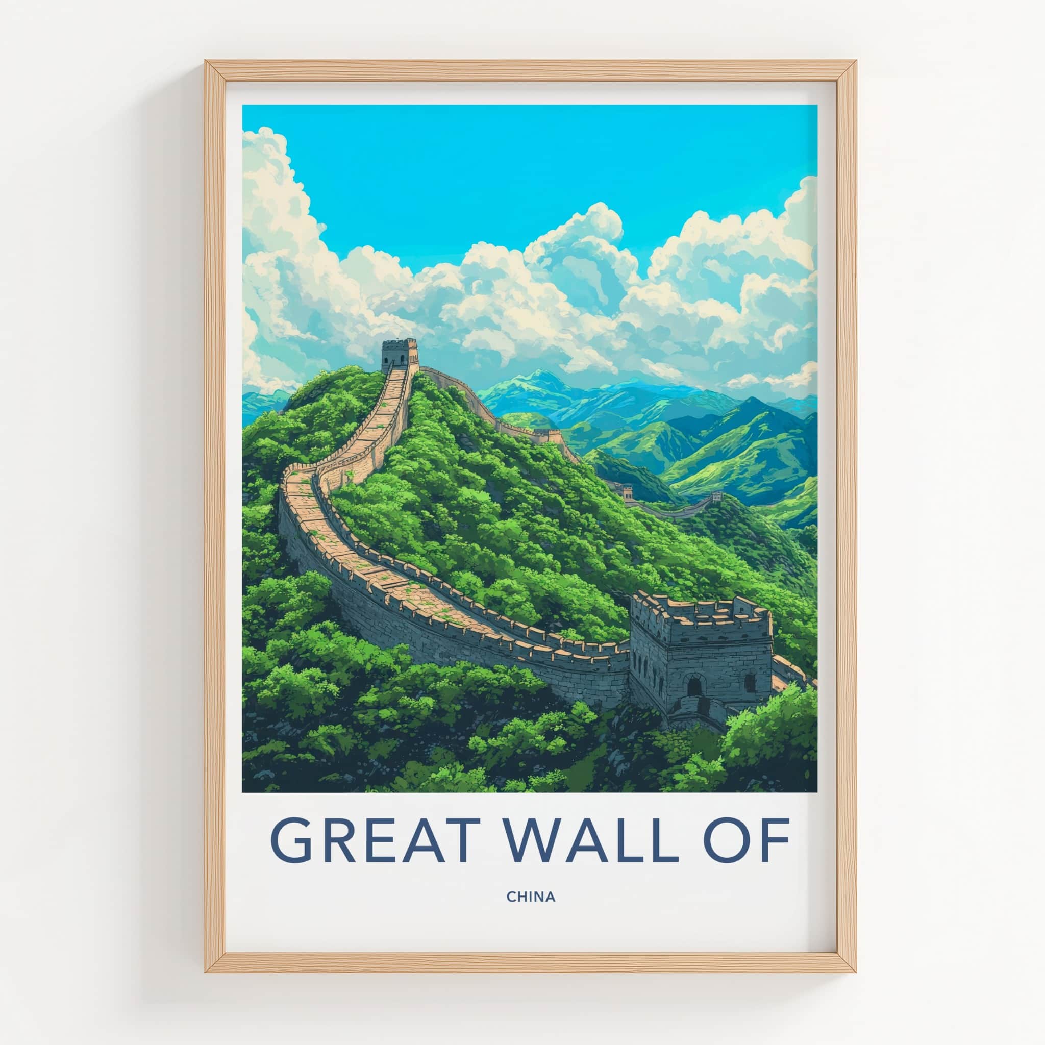 Great Wall of China Poster - China Travel Art - Winding Stone Mountains Wall Decor