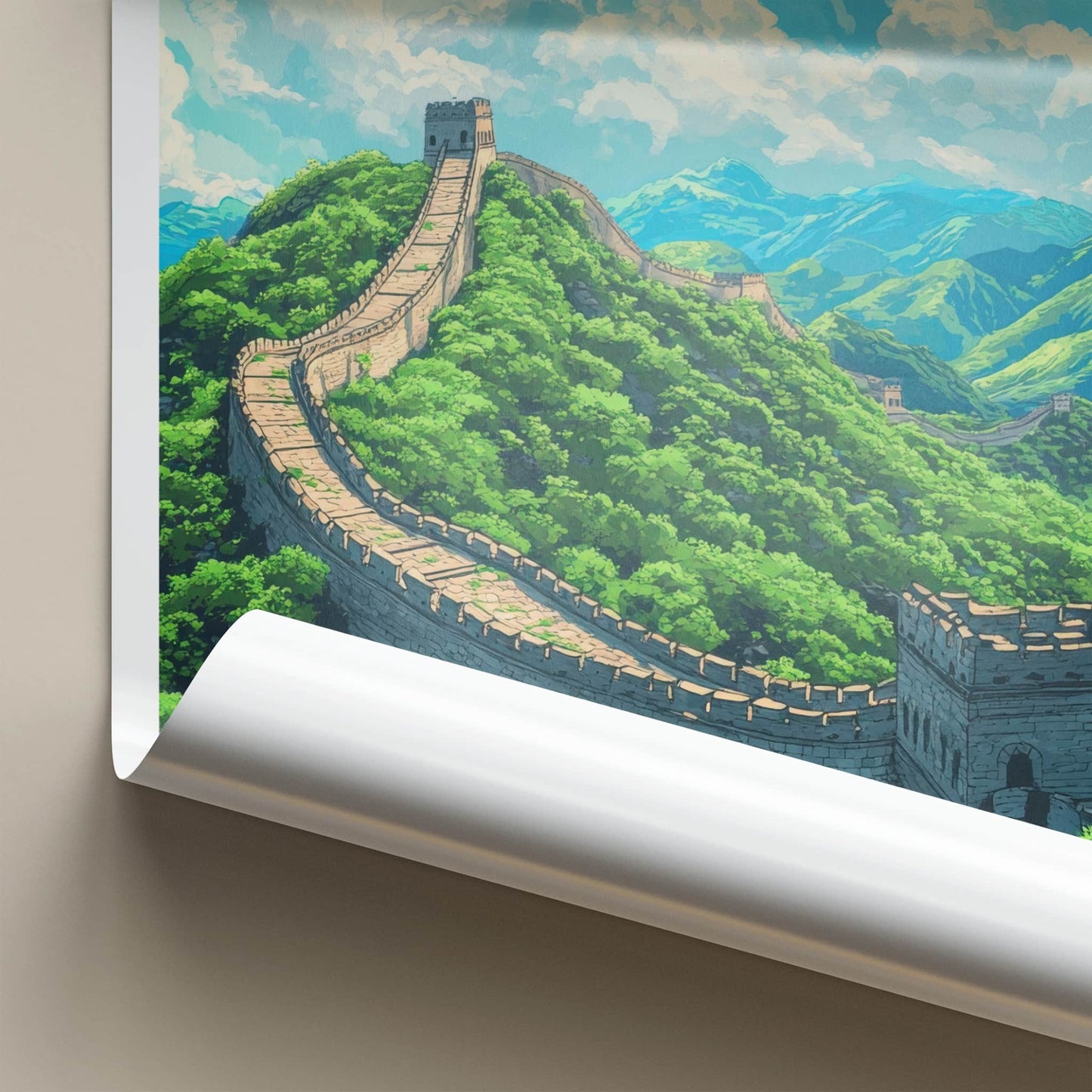 Great Wall of China Poster - China Travel Art - Winding Stone Mountains Wall Decor