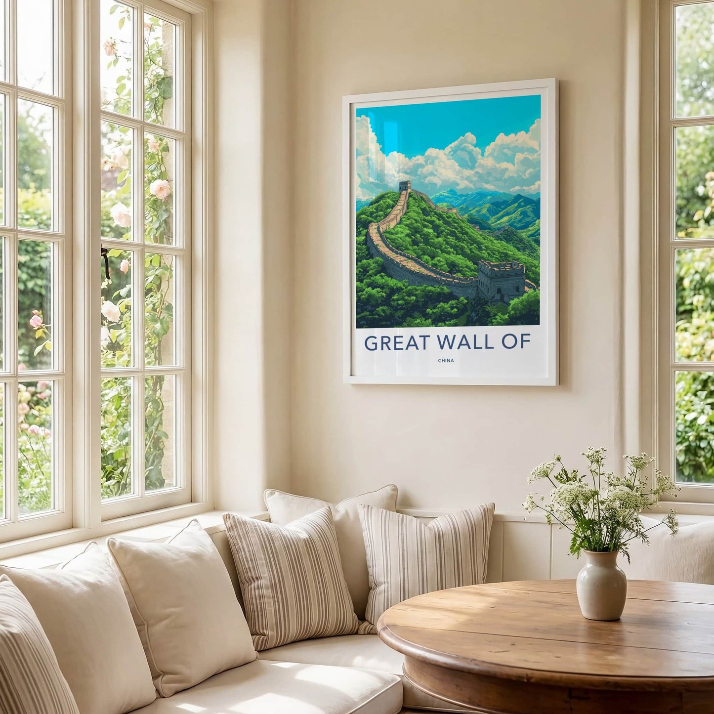 Great Wall of China Poster - China Travel Art - Winding Stone Mountains Wall Decor