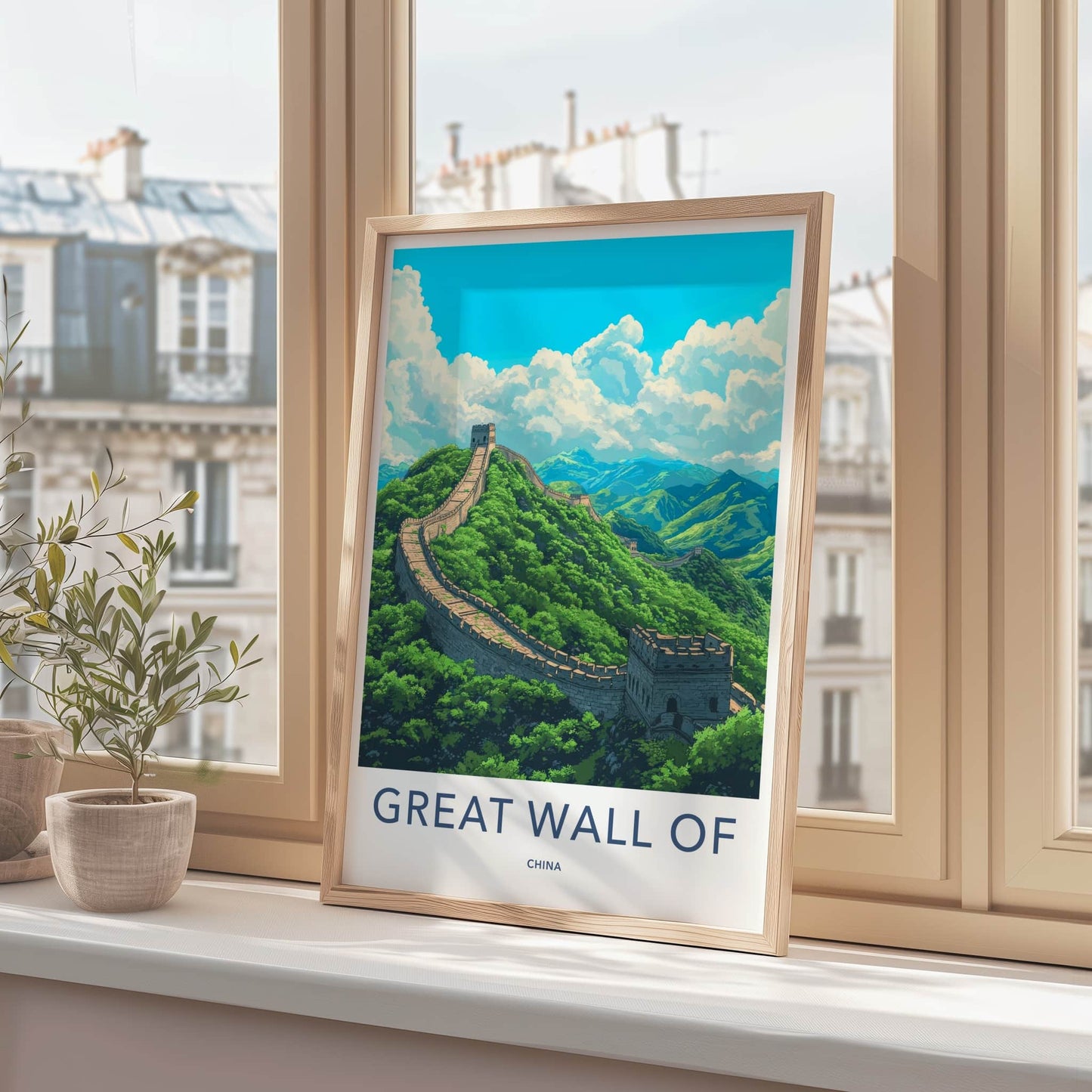 Great Wall of China Poster - China Travel Art - Winding Stone Mountains Wall Decor