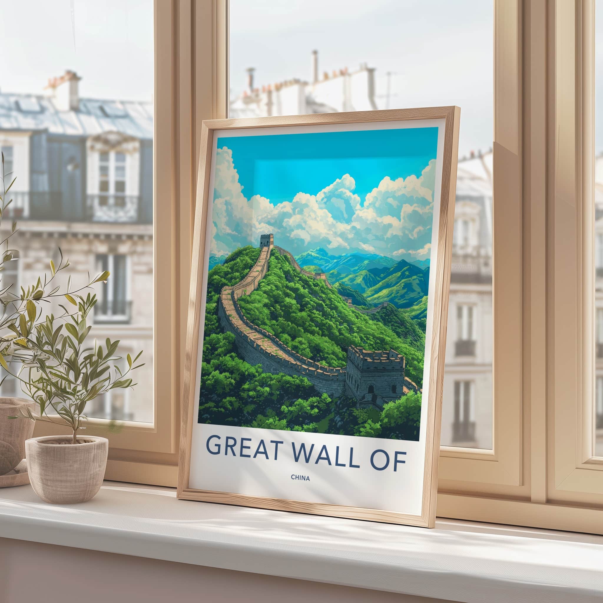 Great Wall of China Poster - China Travel Art - Winding Stone Mountains Wall Decor