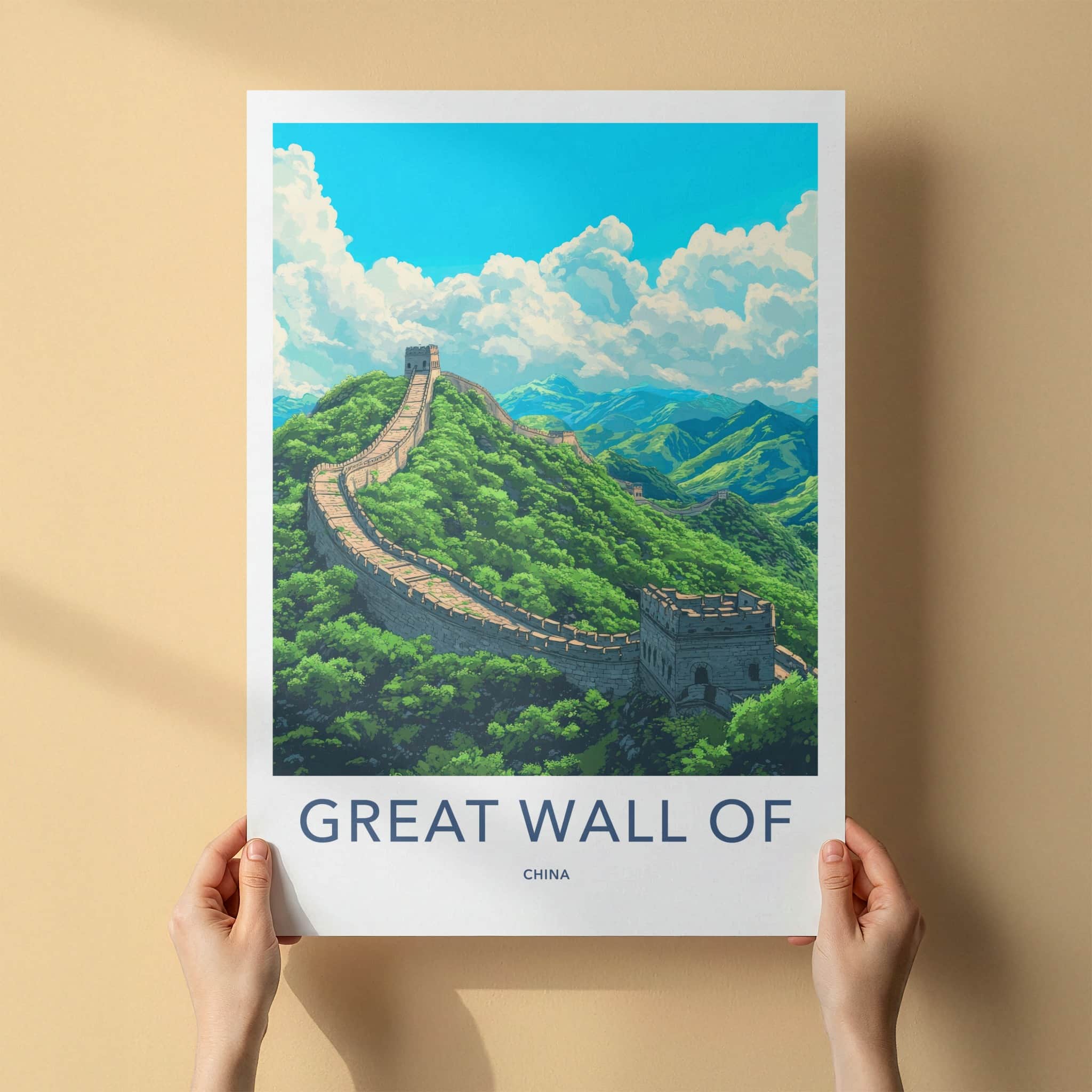 Great Wall of China Poster - China Travel Art - Winding Stone Mountains Wall Decor