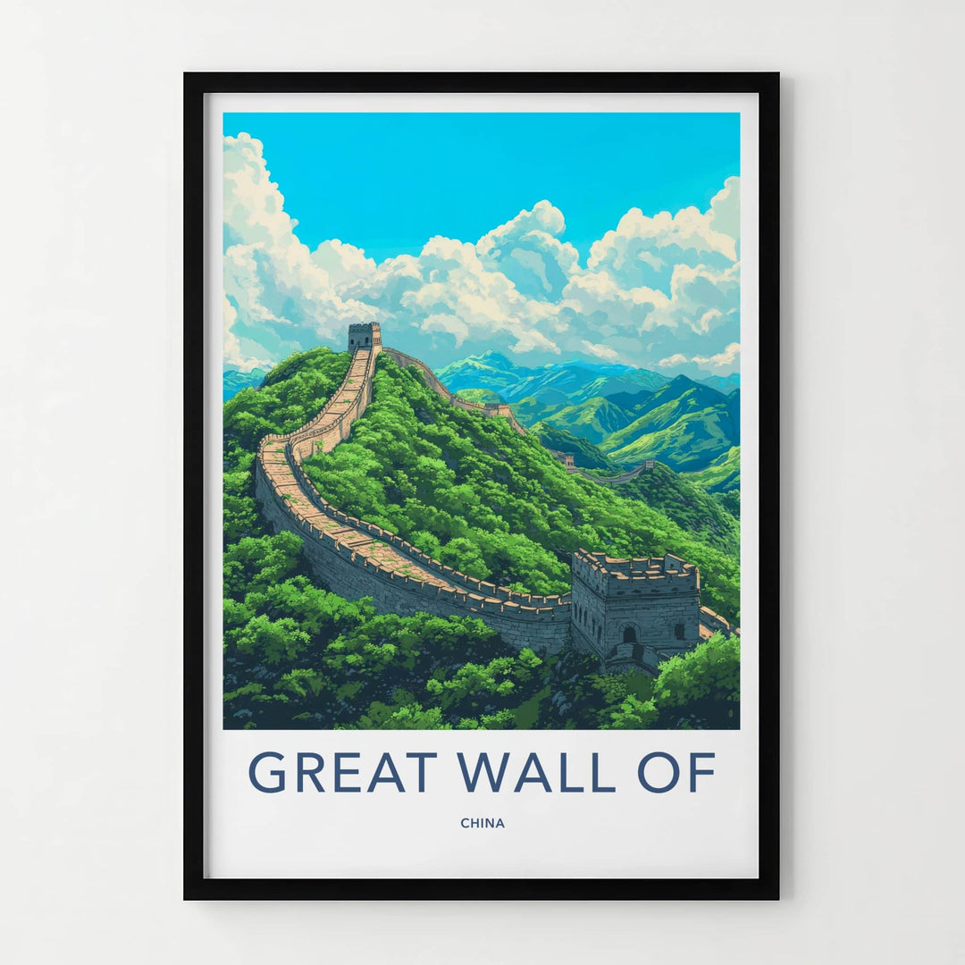 Great Wall of China Poster - China Travel Art - Winding Stone Mountains Wall Decor