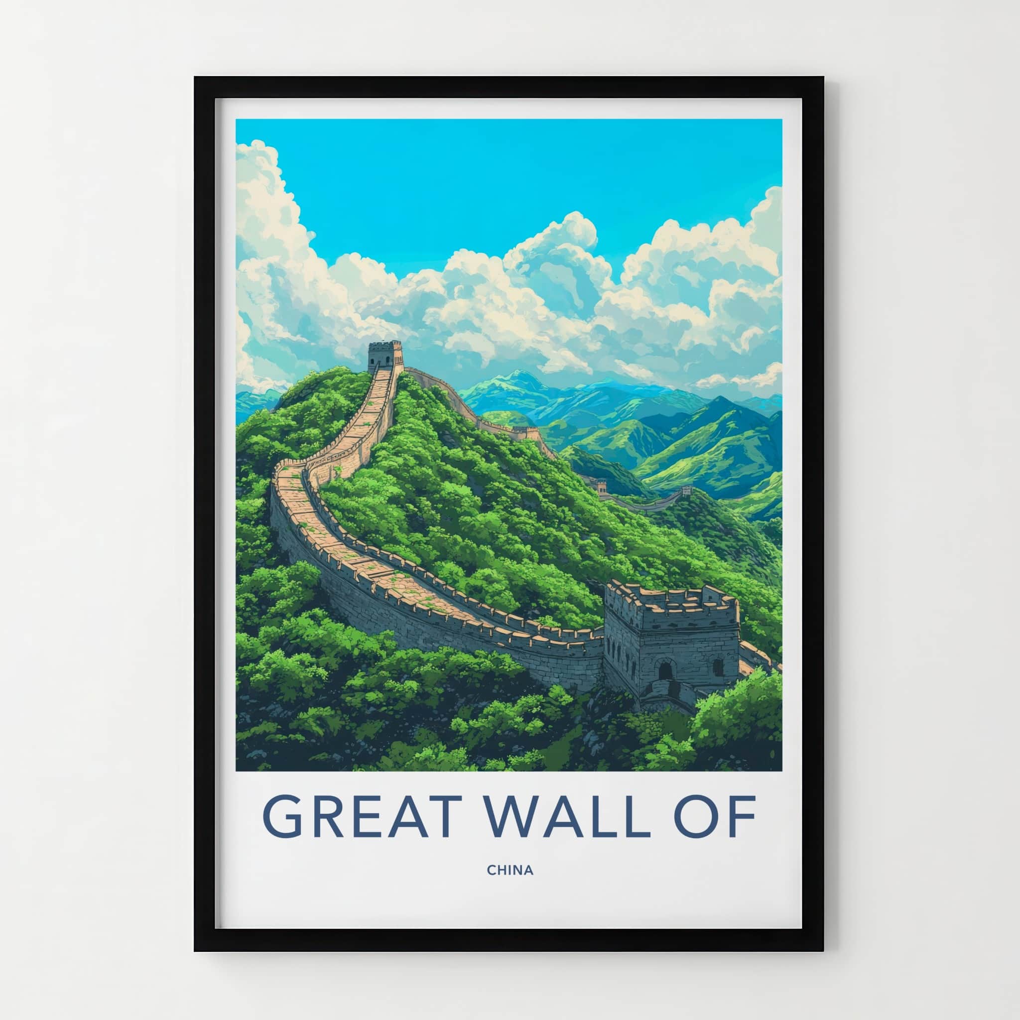 Great Wall of China Poster - China Travel Art - Winding Stone Mountains Wall Decor