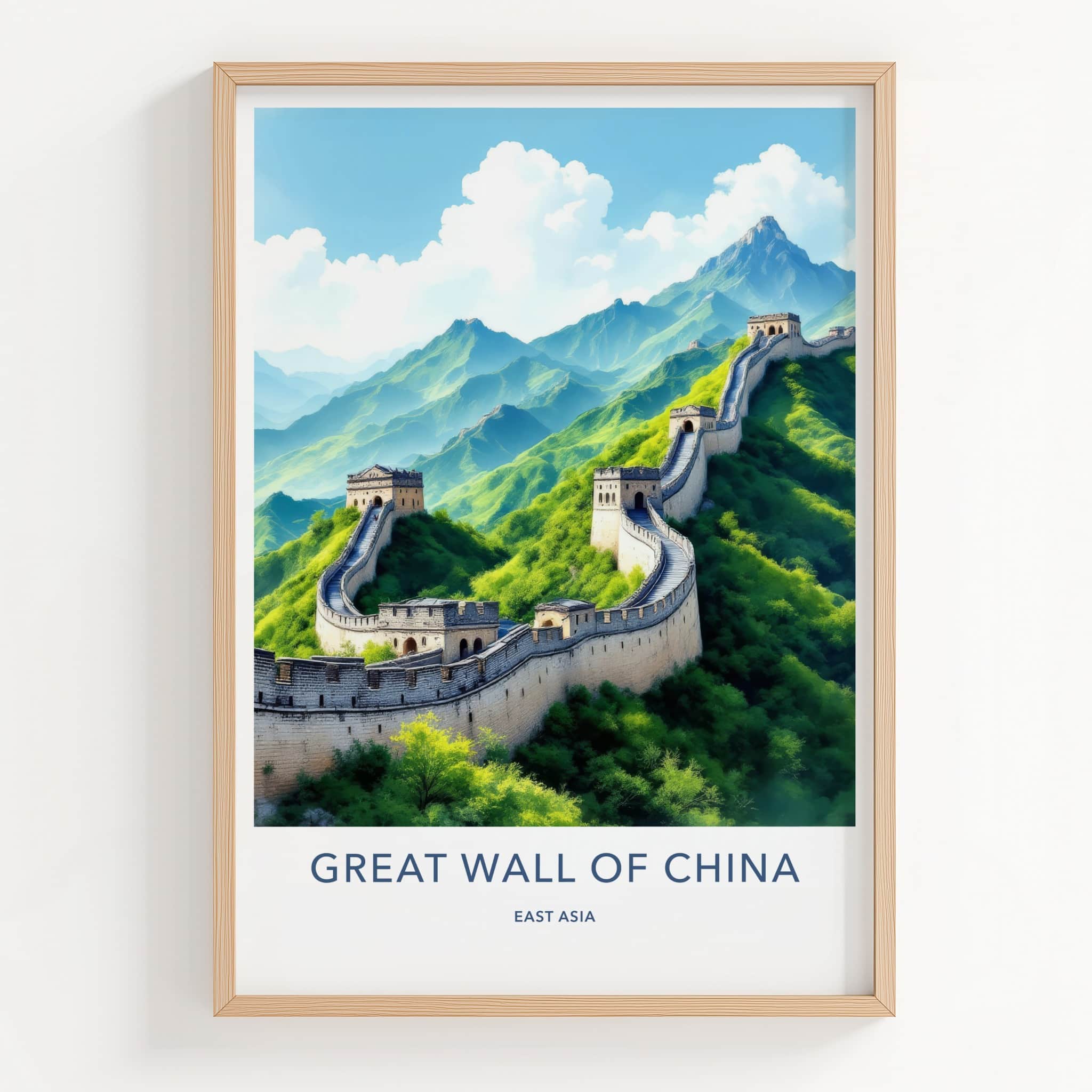 Great Wall Poster - China Travel Art - Winding Mountain Fortress Home Decor