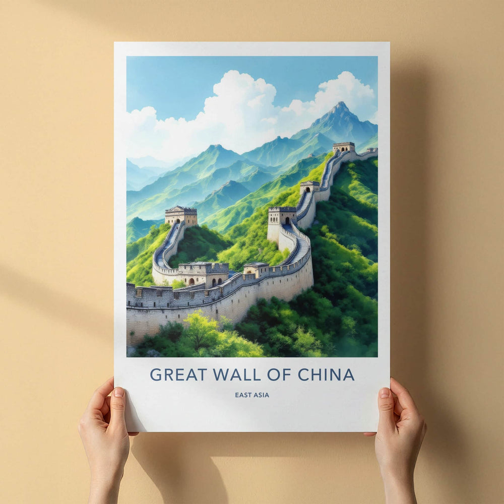 Great Wall Poster - China Travel Art - Winding Mountain Fortress Home Decor
